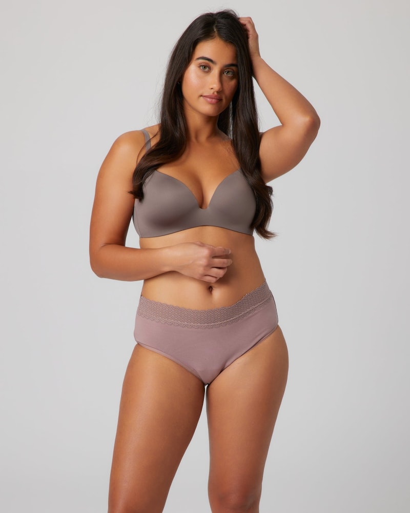 Front of a model wearing a size 3XL Period-Proof Organic Cotton Overnight - 8 Tampon Absorption in Desert Taupe by Viita Protection. | dia_product_style_image_id:282243